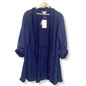 Simply Noelle Navy Blue Light Weight Open Front Jacket Size XXL NWT Peplum